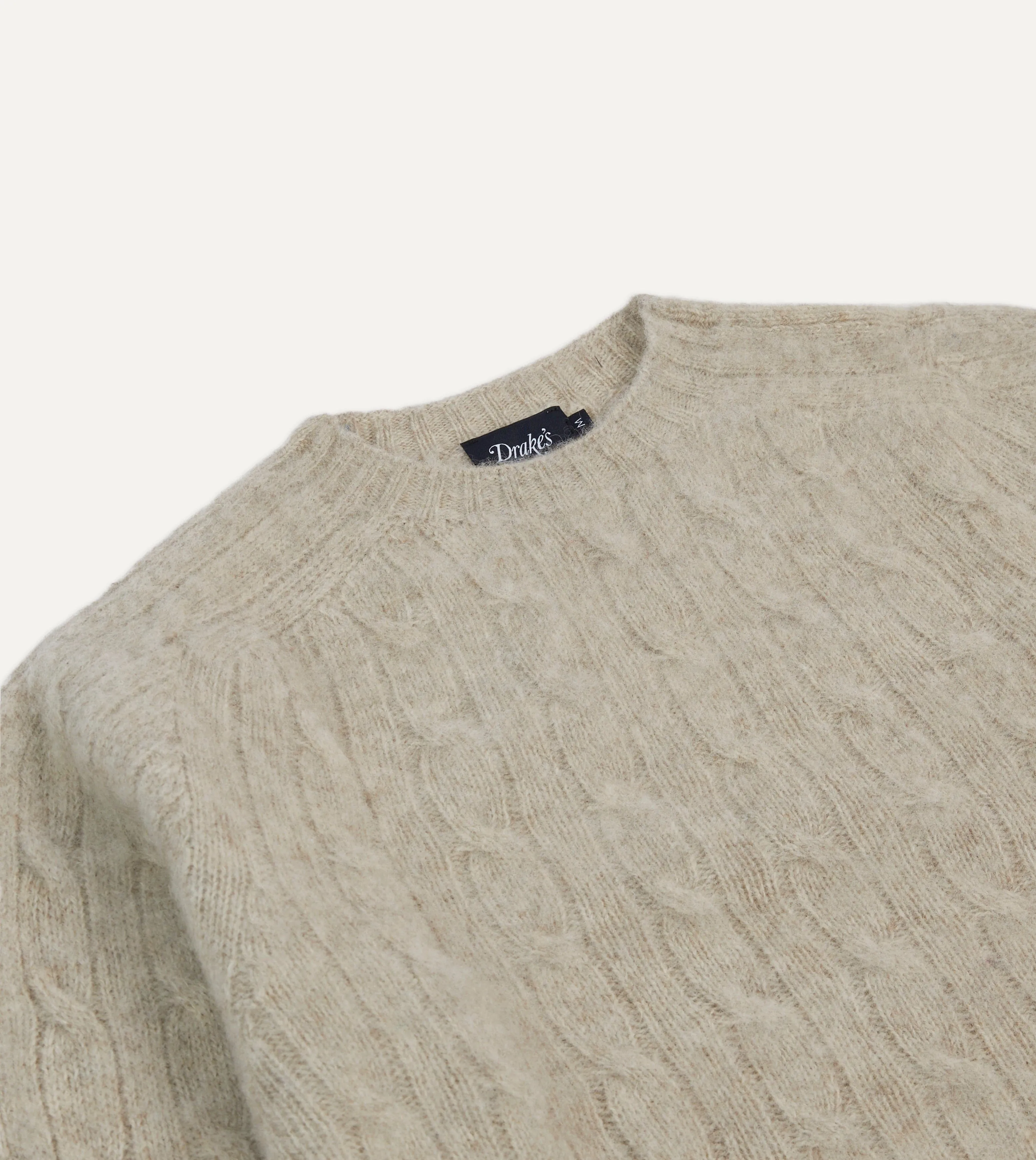 Putty Brushed Cable Knit Shetland Crew Neck Jumper