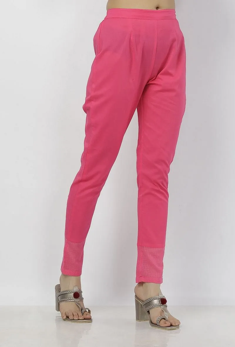 Raisa Pink Plain Cotton-Kota Pants