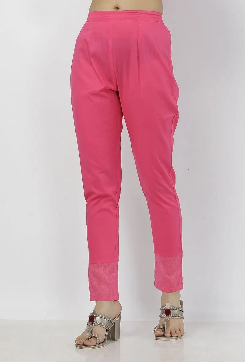 Raisa Pink Plain Cotton-Kota Pants