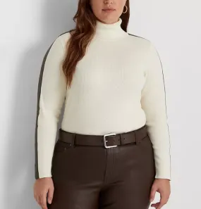 Ralph Lauren Plus-Size Faux-Leather-Trim Turtleneck Sweater