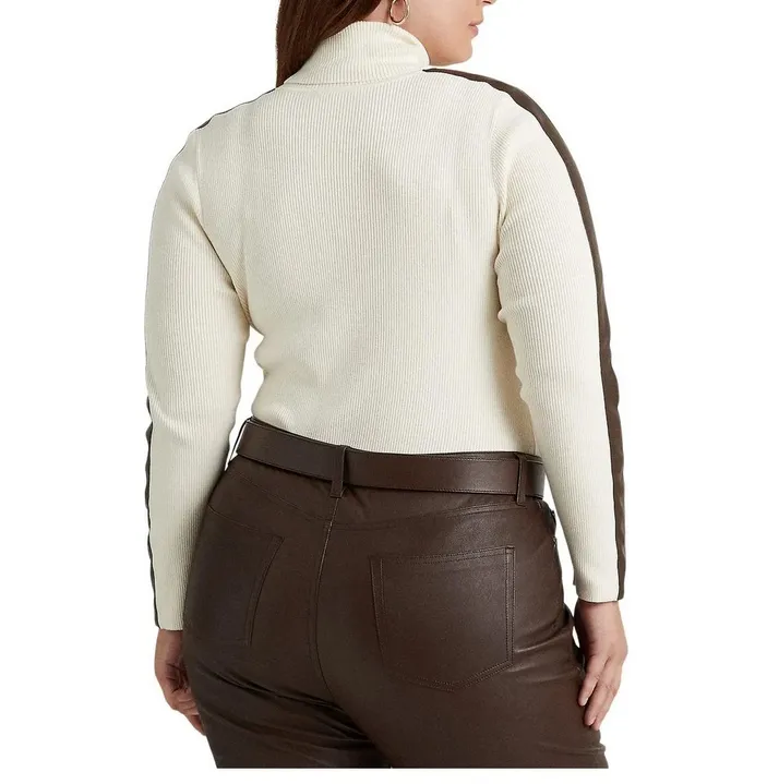 Ralph Lauren Plus-Size Faux-Leather-Trim Turtleneck Sweater