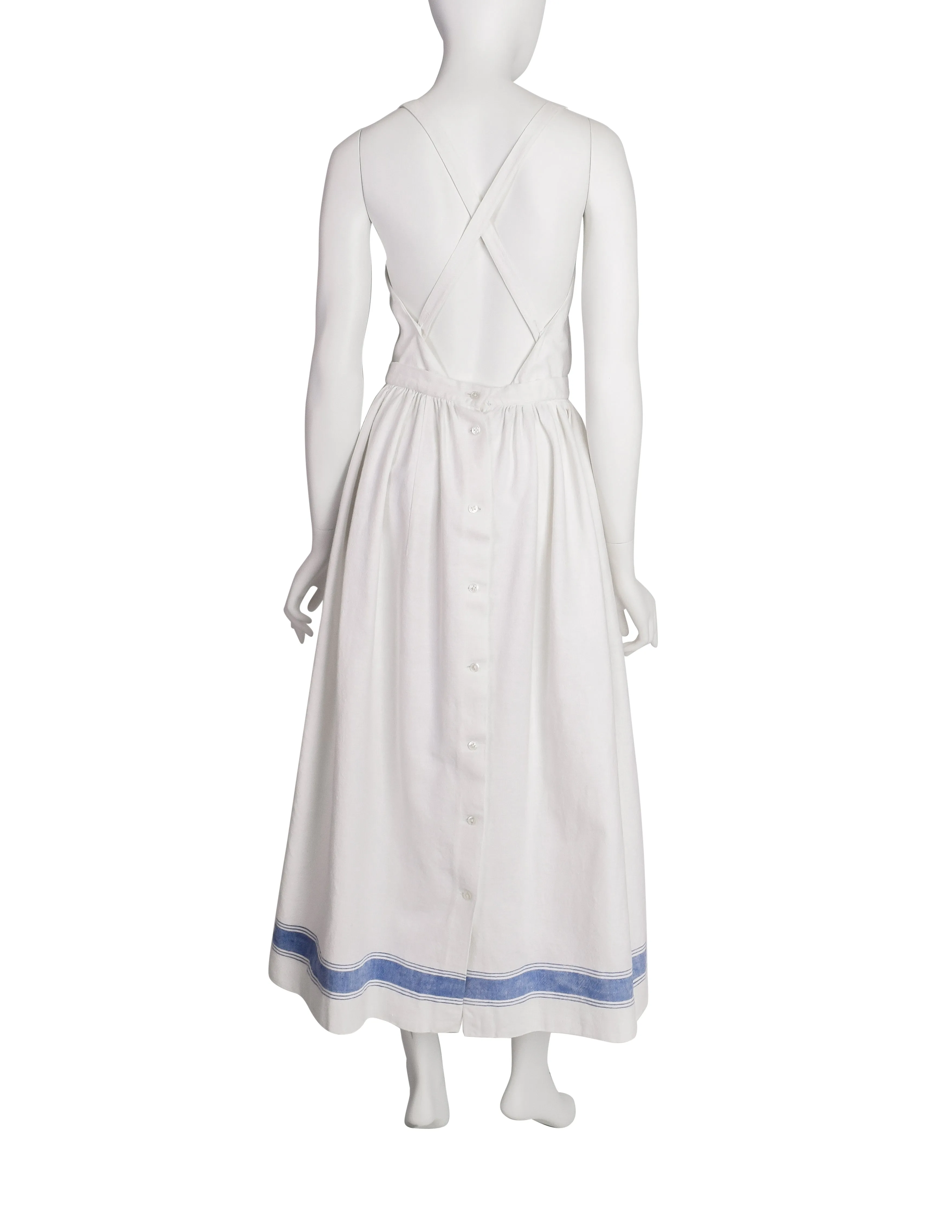 Ralph Lauren Vintage White Cotton Blue Stripe Countryside Apron Dress