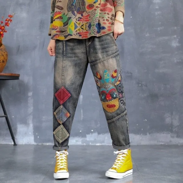 Rebels Geometric Embroidered Jeans