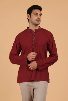 Red Ajrakh Handcrafted Cotton Full Sleeves Shirt