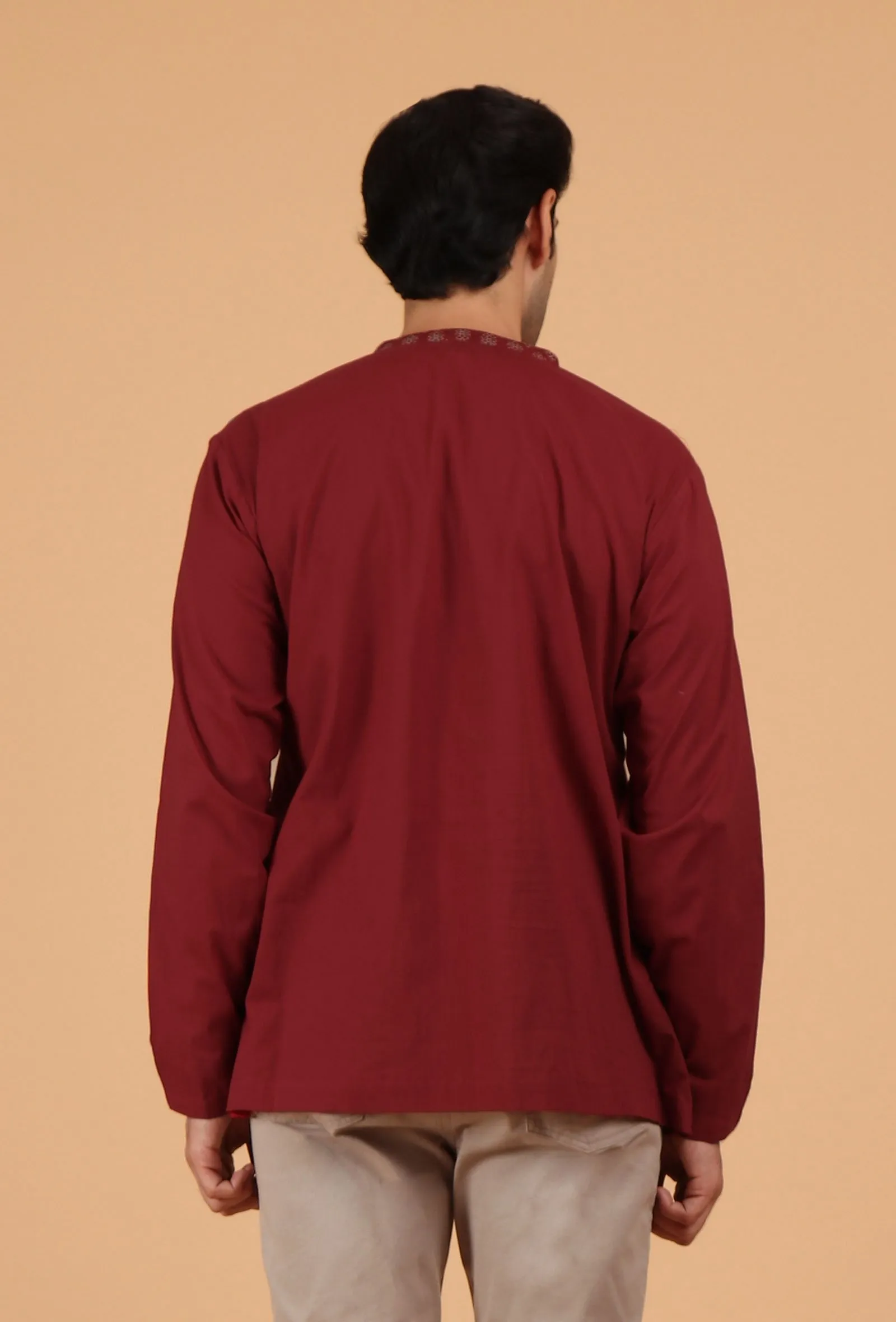 Red Ajrakh Handcrafted Cotton Full Sleeves Shirt