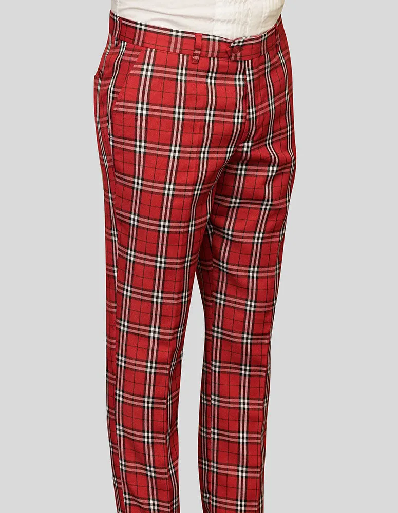 RED PLAID SLIM FIT DRESS PANTS