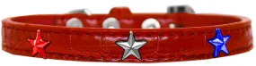 Red, White And Blue Star Widget Croc Dog Collar Red Size 12