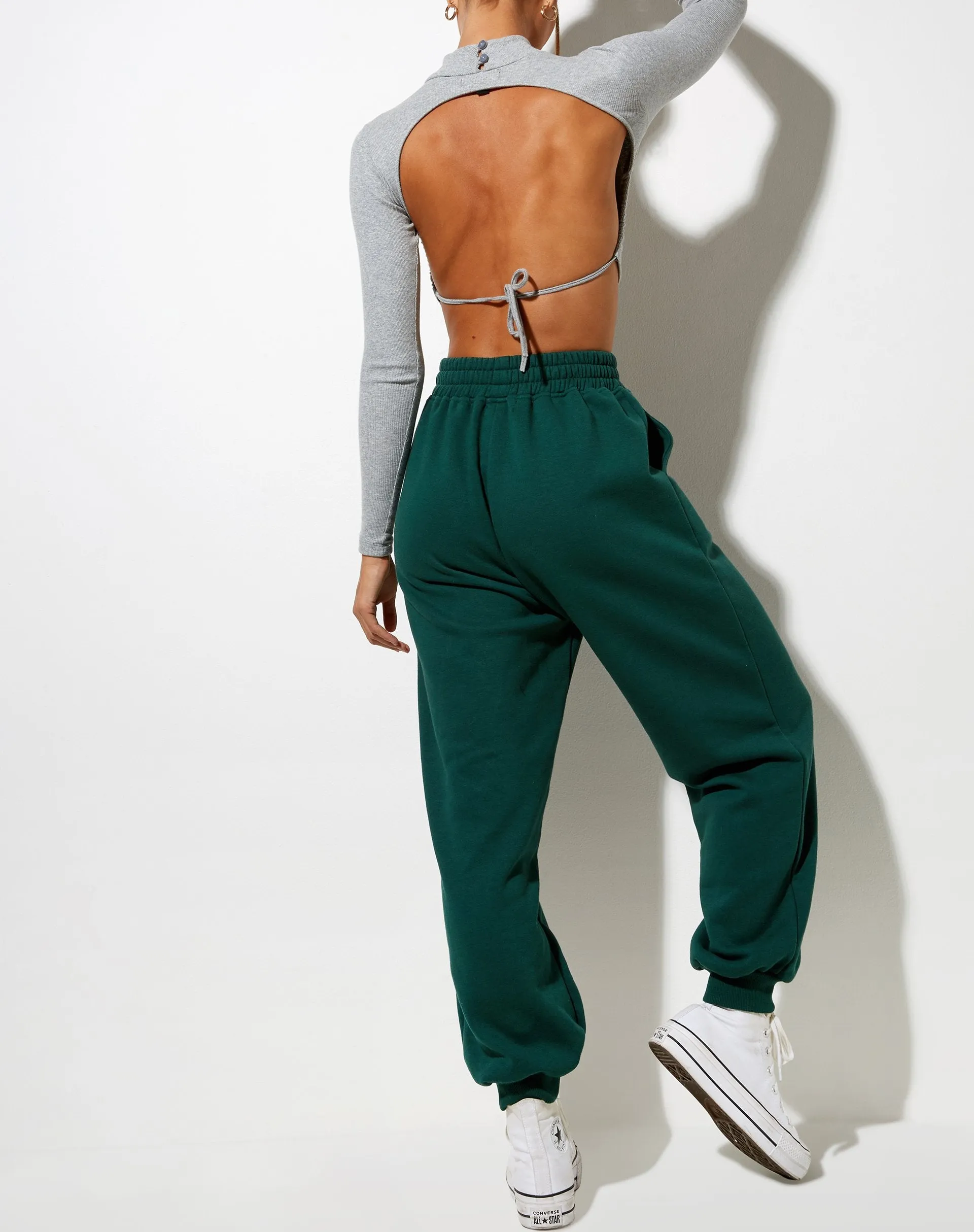 Roider Jogger in Bottle Green 'Angel' Embro in White