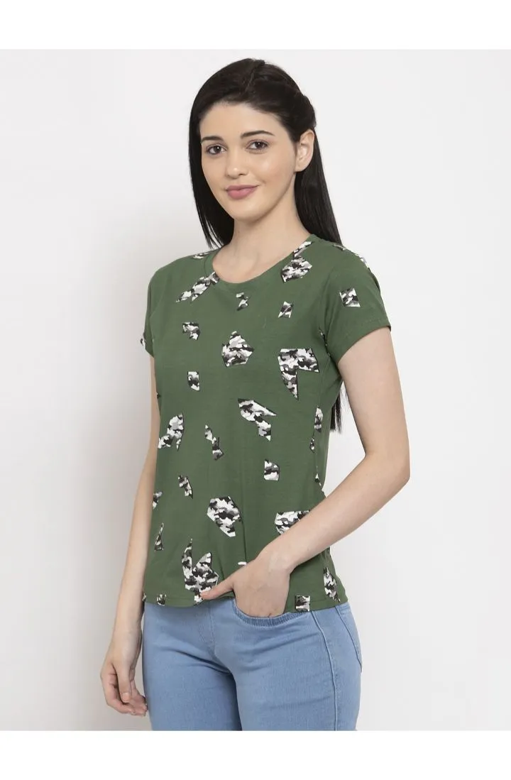 Round Neck T-Shirt Organic Cotton All Over Print - Camo Green