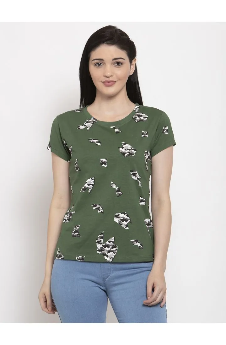 Round Neck T-Shirt Organic Cotton All Over Print - Camo Green