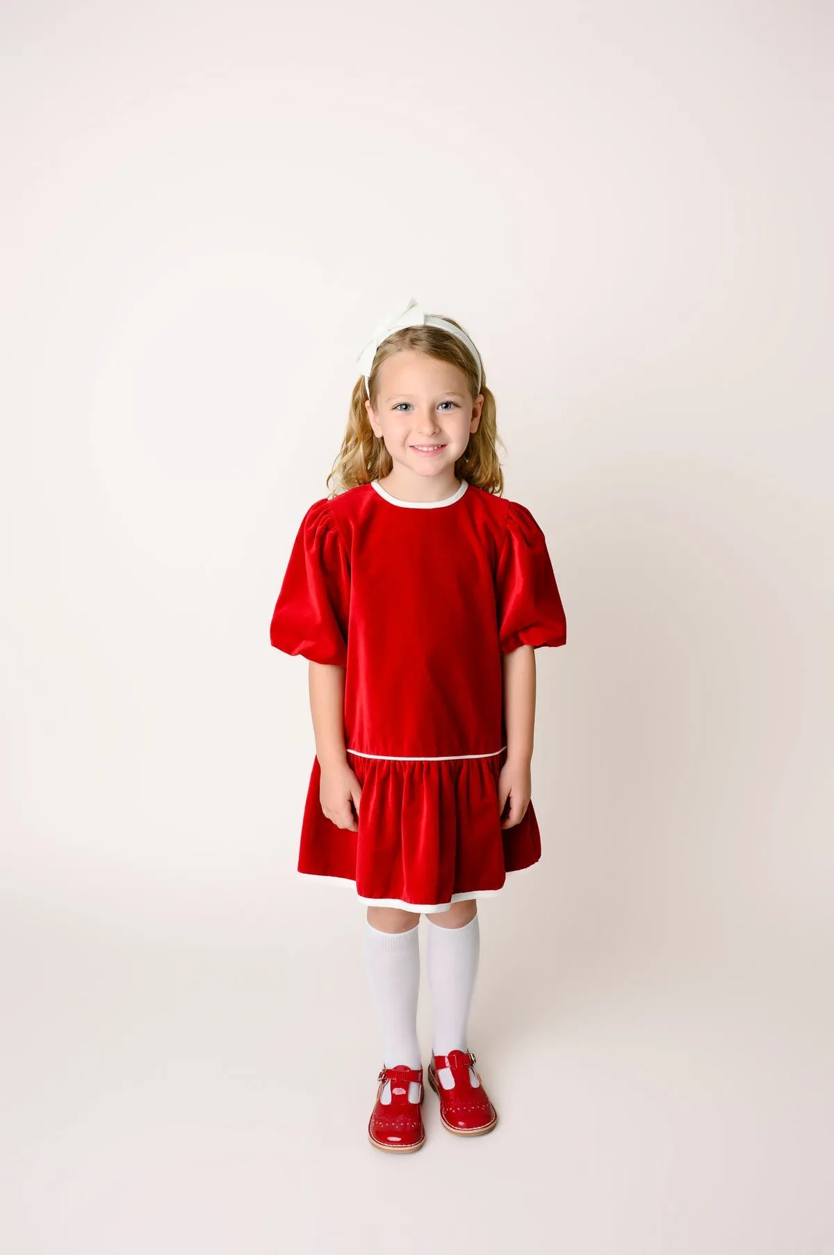 Ruby Red Drop Waist Velvet Dress (washable)