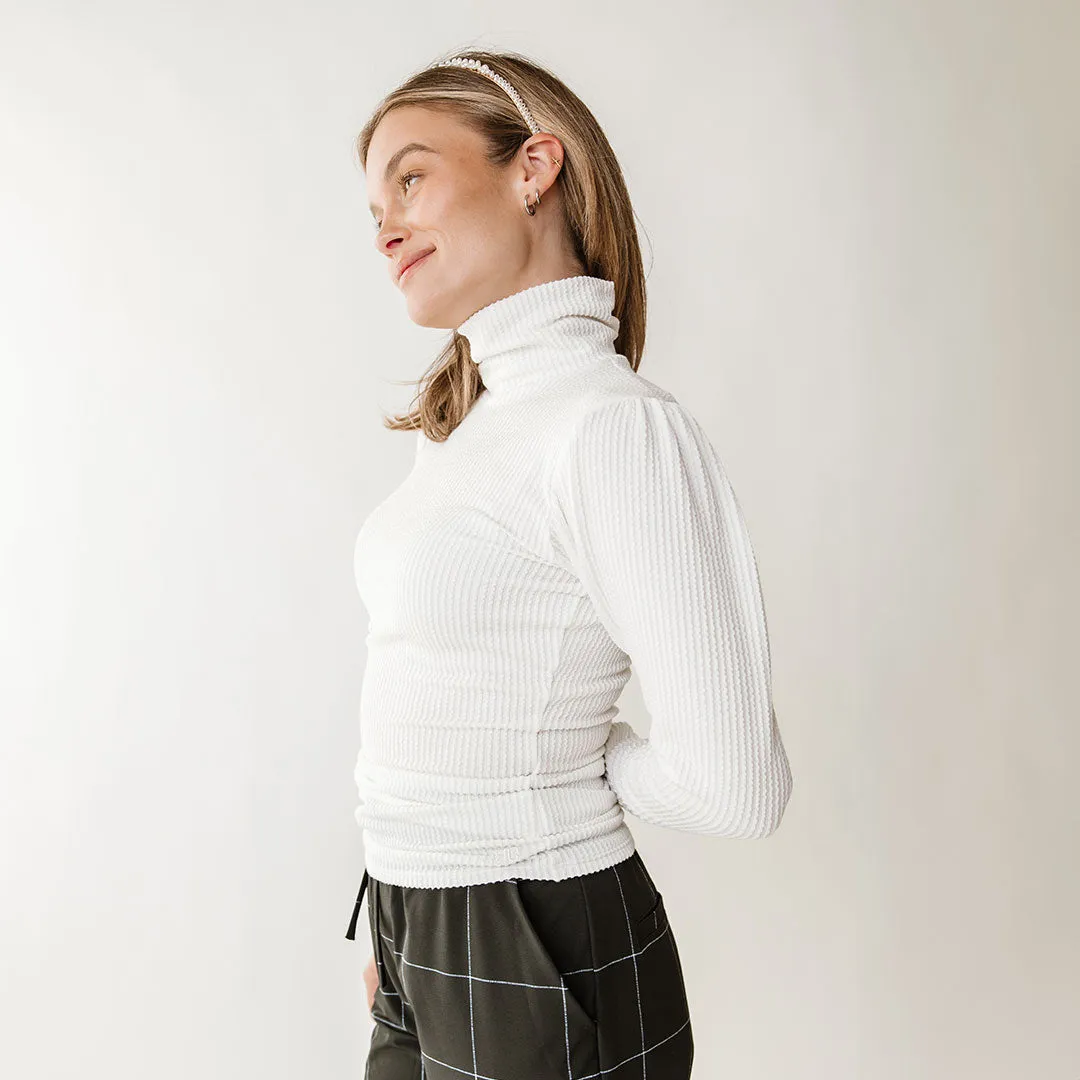 Sabrina Ribbed Turtleneck, White