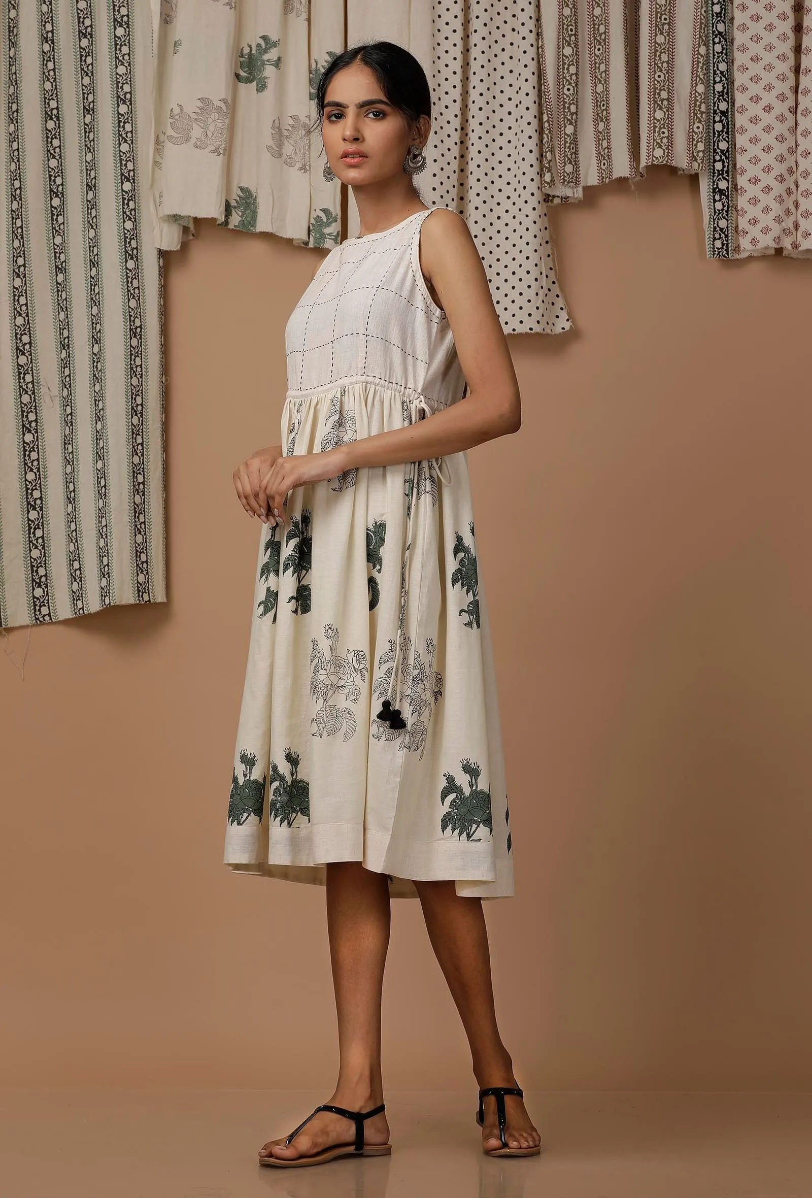 Sandra Floral Hand Block Printed Cotton Flex Dress