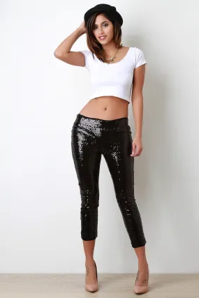 Sequin High Waist Capri Pants