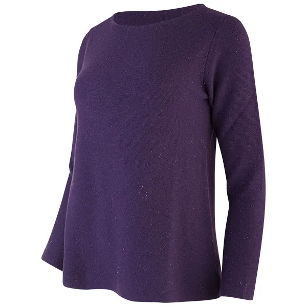 Sequin Round Neck Pullover in Grape