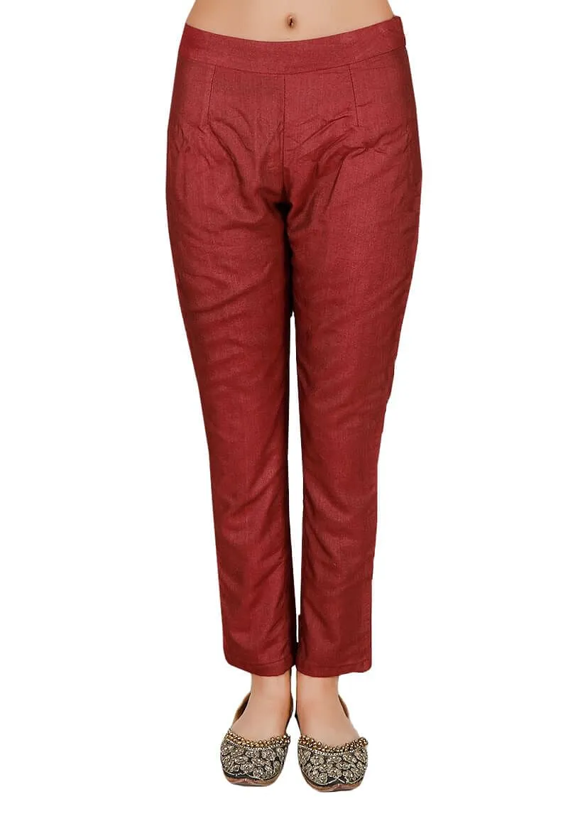 Set of 2- Red Tussar Staple Achkan And Pants