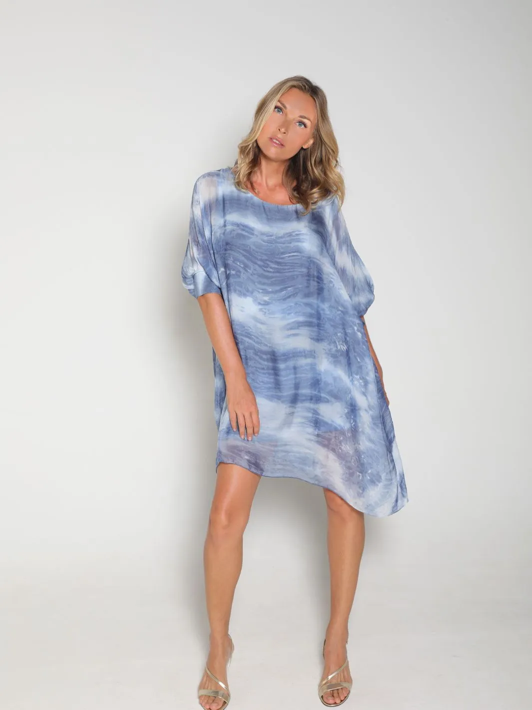 Silk Striped Batik With Sleeves - Blue