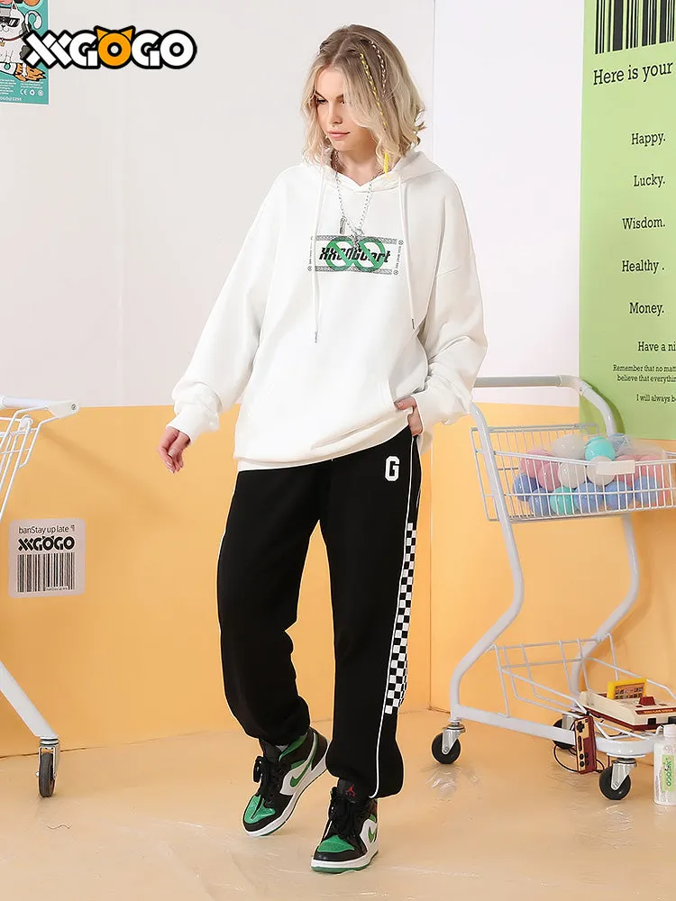 Simple style lines chequered side stripes body tag leg tracksuit pants