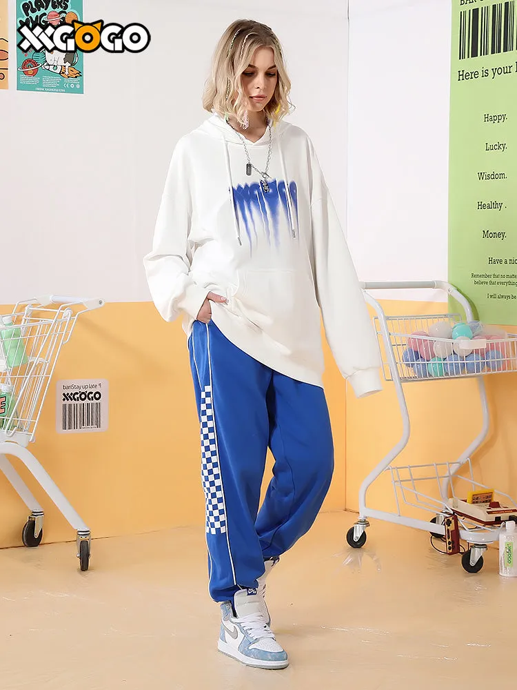 Simple style lines chequered side stripes body tag leg tracksuit pants