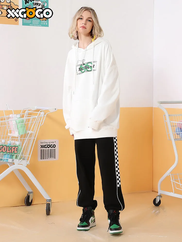 Simple style lines chequered side stripes body tag leg tracksuit pants