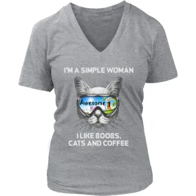 Simple Woman Shirt| Cute Cat Lover Shirts Women's V-Neck (8 colors)