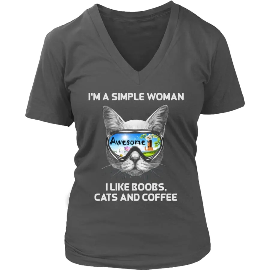 Simple Woman Shirt| Cute Cat Lover Shirts Women's V-Neck (8 colors)