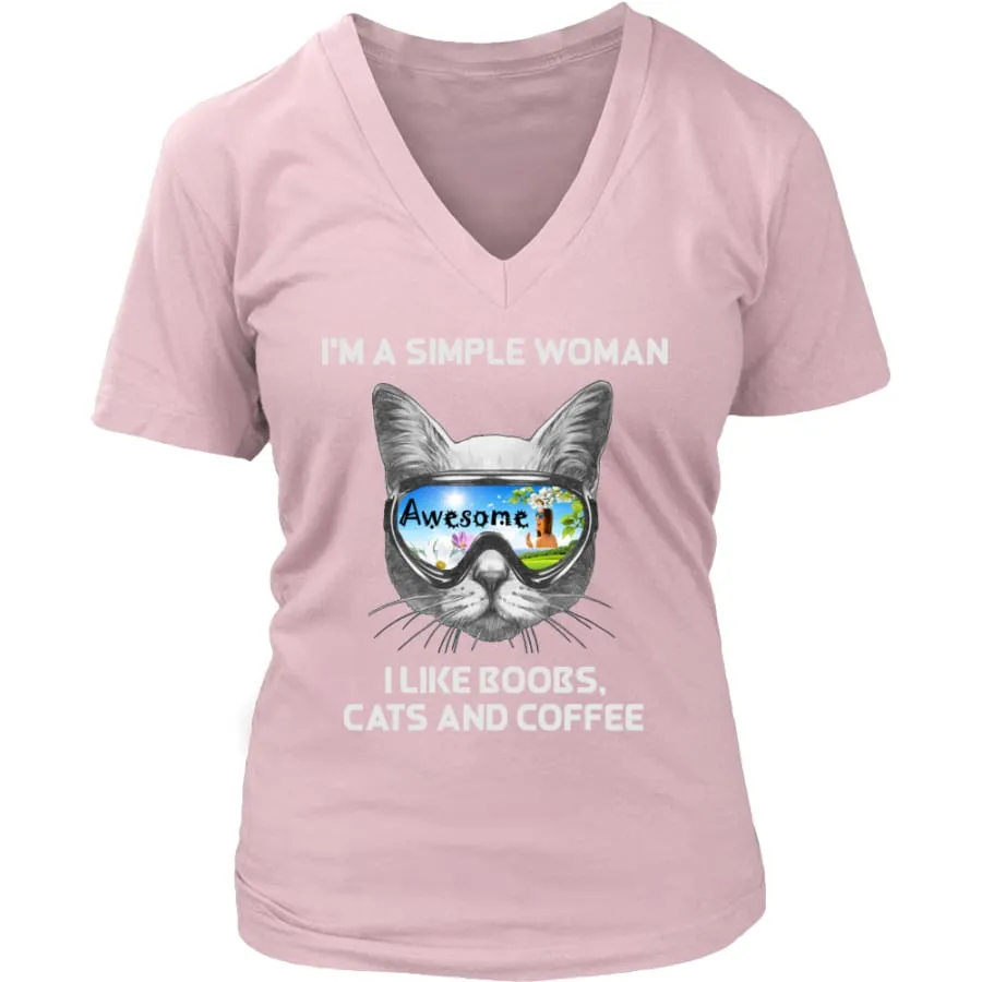 Simple Woman Shirt| Cute Cat Lover Shirts Women's V-Neck (8 colors)