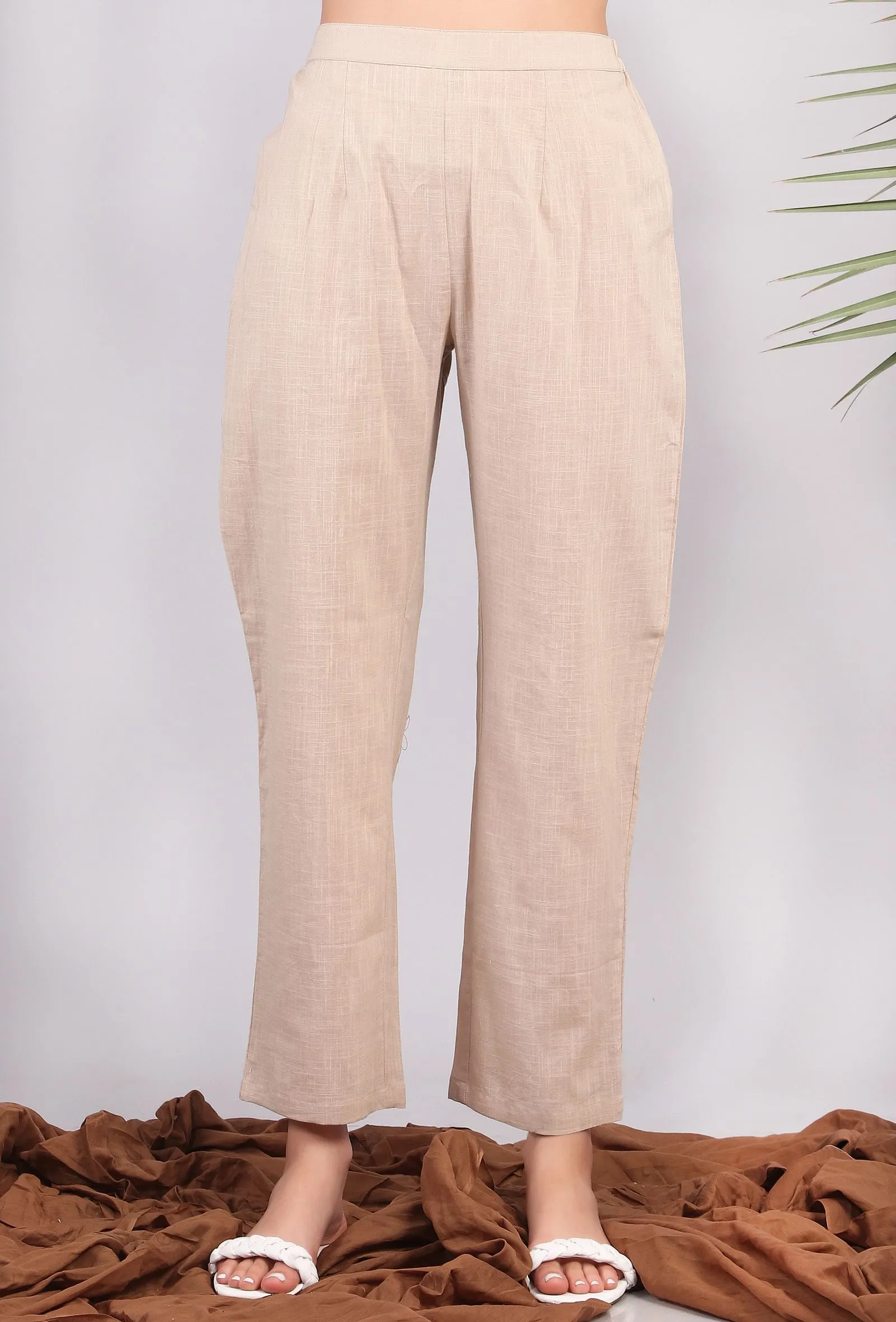 Solid Beige Narrow Pants