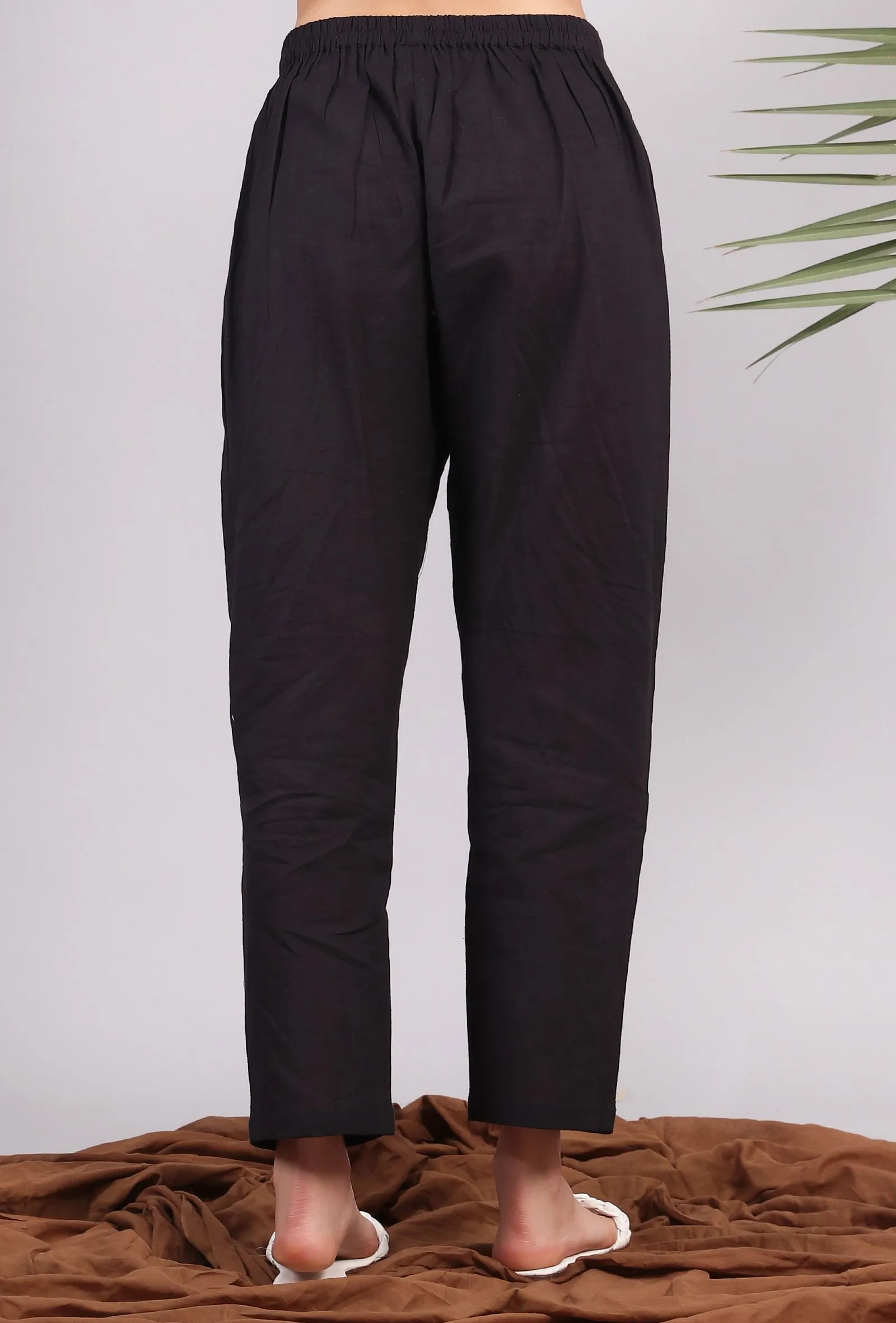 Solid Black Narrow Cotton Pants