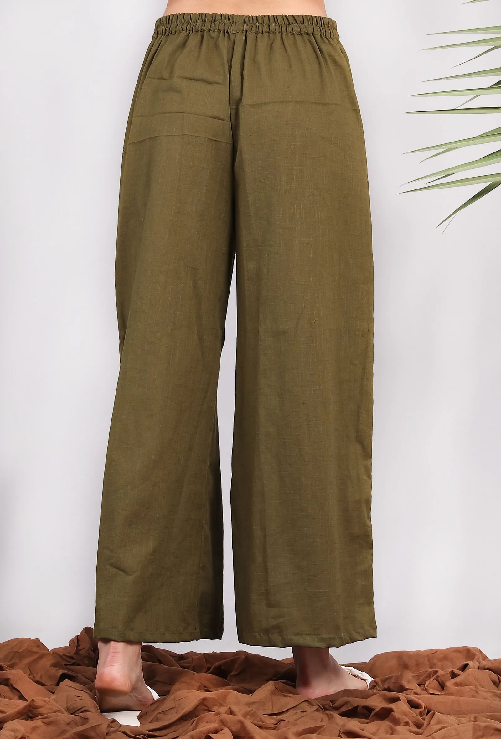 Solid Olive Green Palazzo Pants