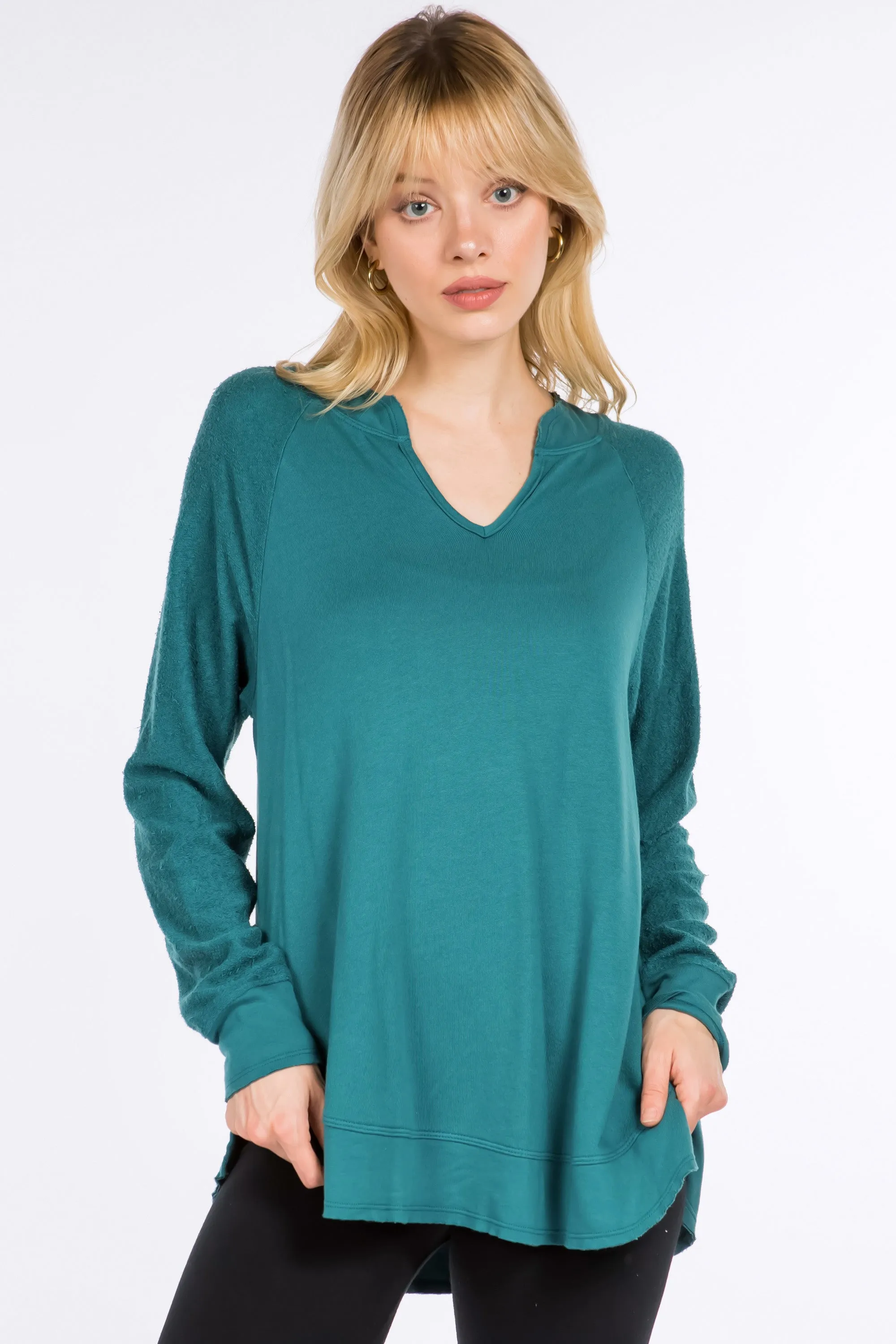 Split V-Neck Shirt with Side Slits