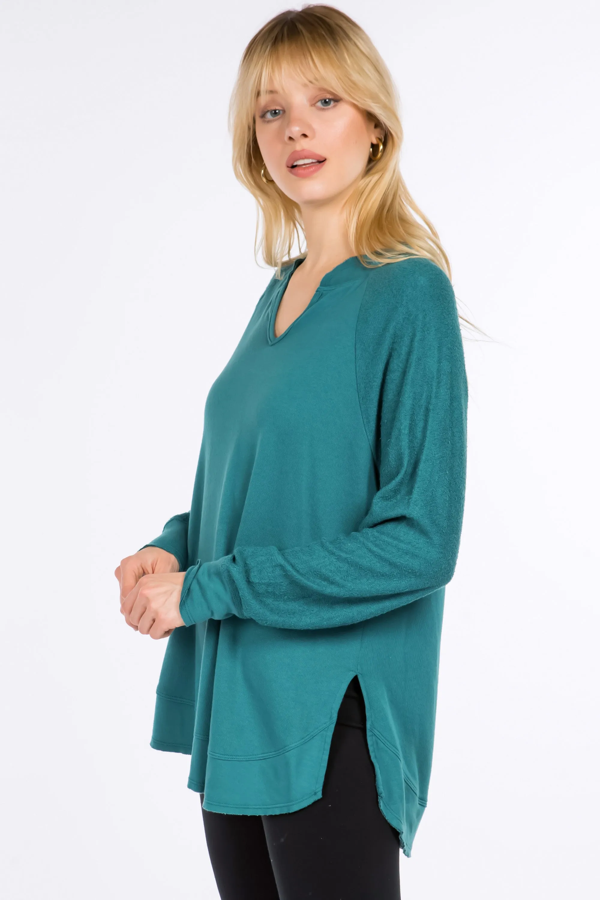 Split V-Neck Shirt with Side Slits