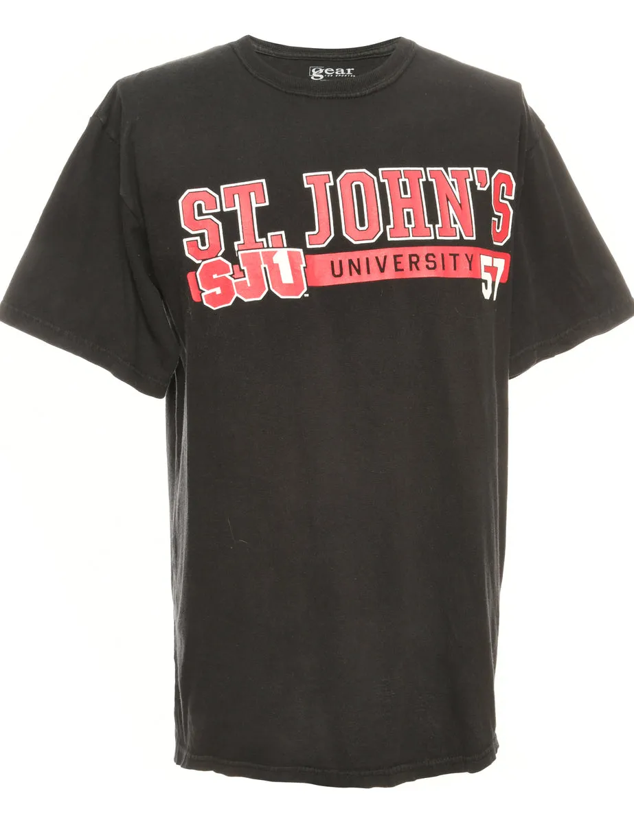 St.John University Black Printed T-shirt - L