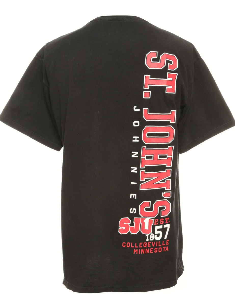 St.John University Black Printed T-shirt - L