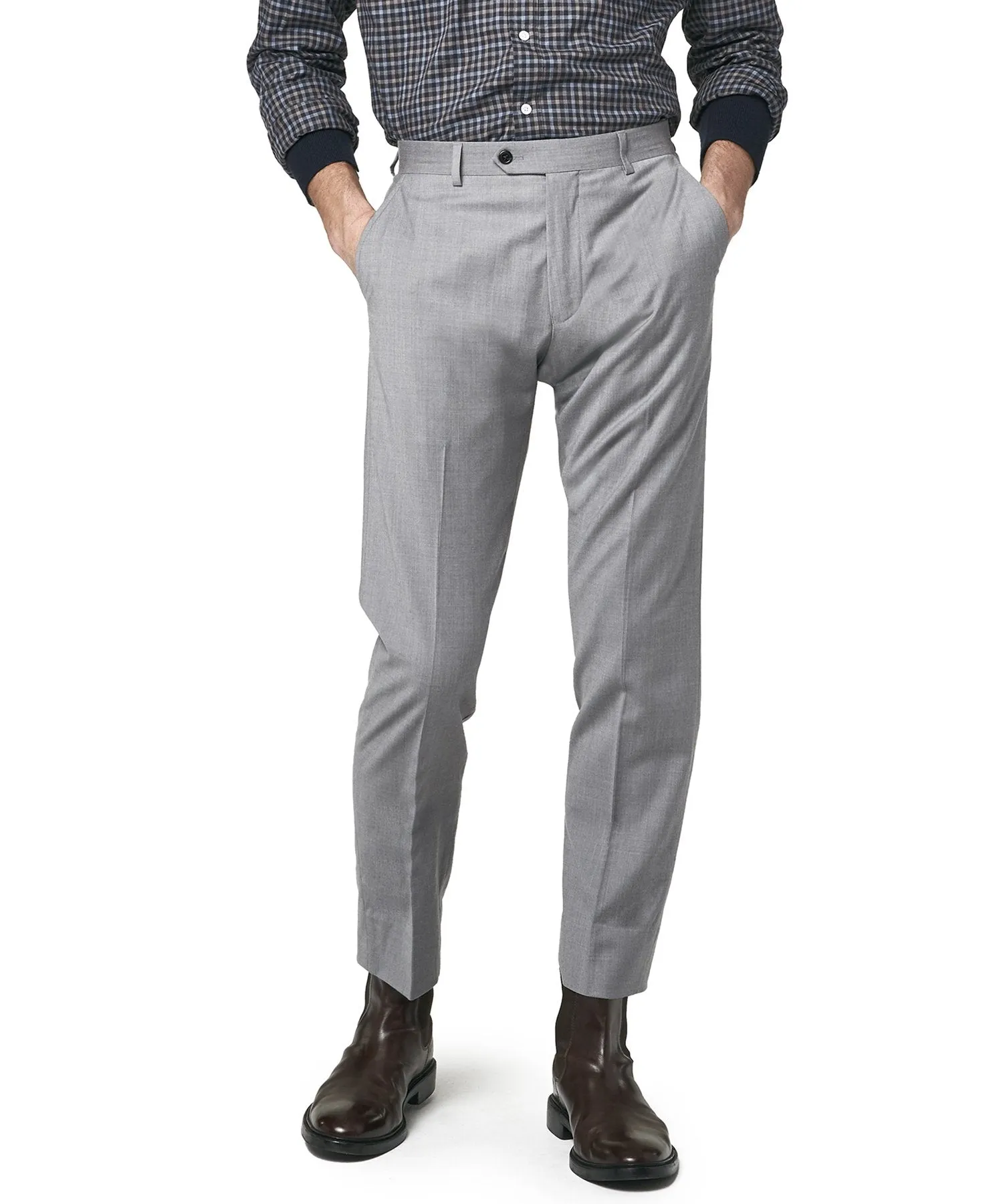 Stretch Wool Tab Front Trouser in Light Grey