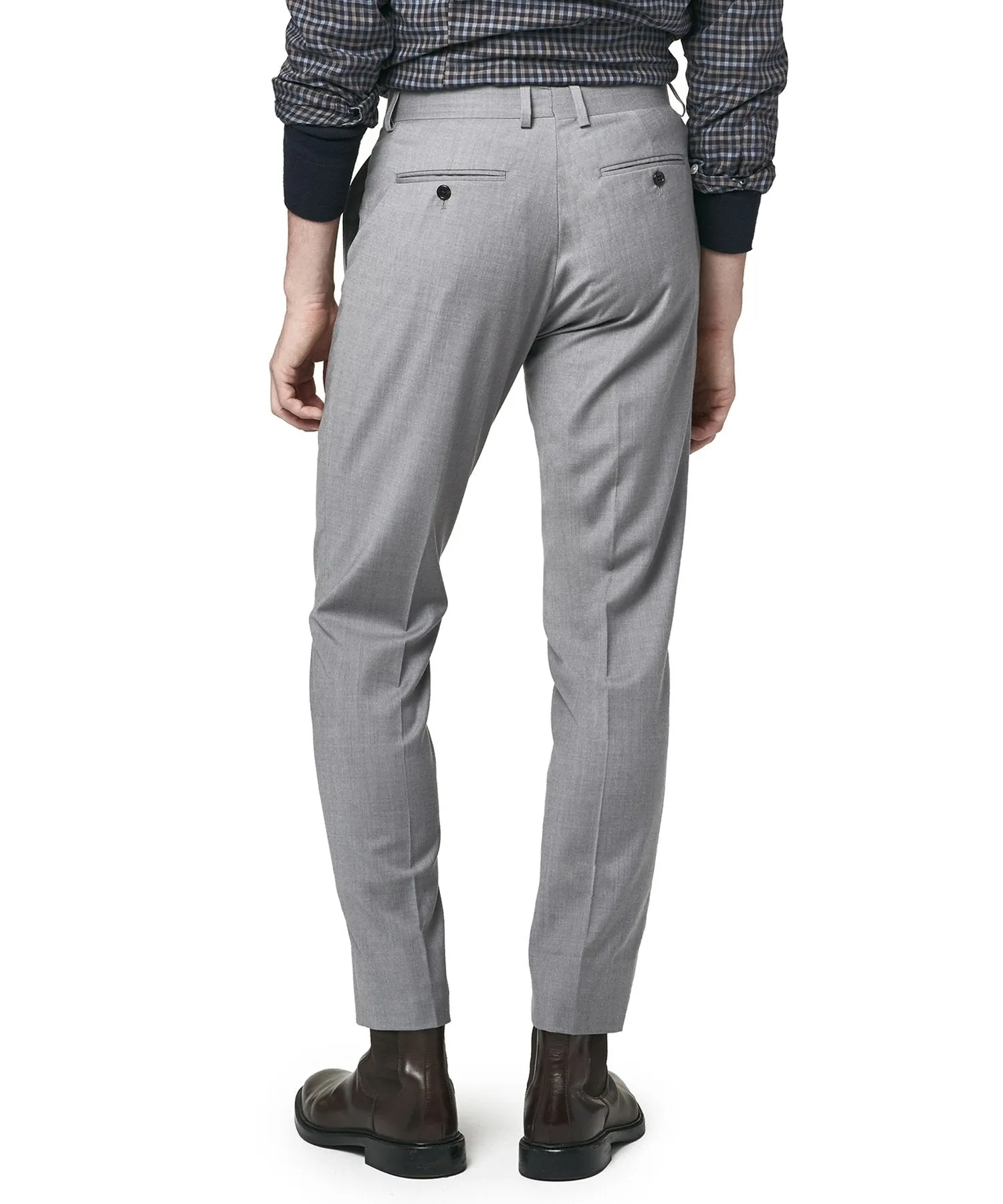 Stretch Wool Tab Front Trouser in Light Grey