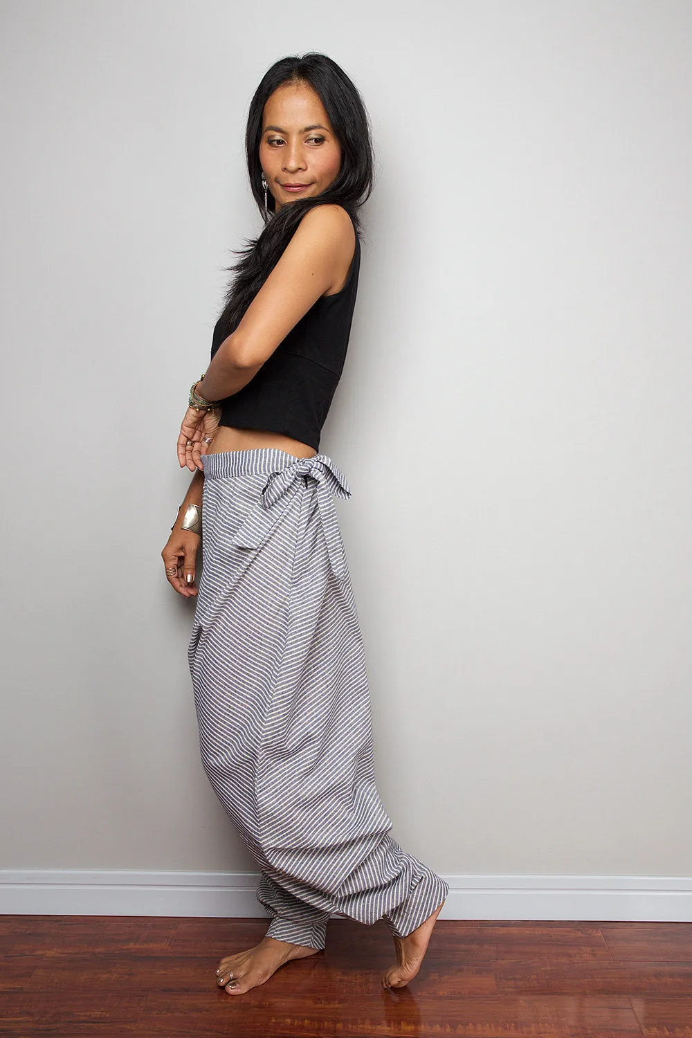 Striped Blue Harem Pants -Cotton pants by Nuichan