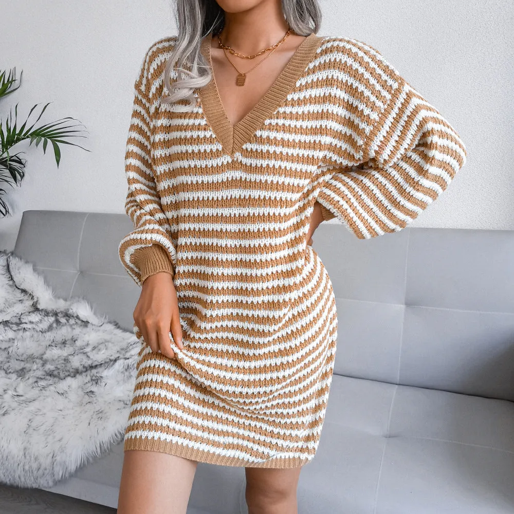 Striped Wool Winter Dress: - Culture Heaven Special