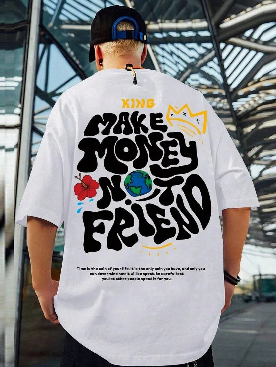 SXV  'Make money not Friend’ Printed Cool Aesthetic Oversized Baggy T-shirt