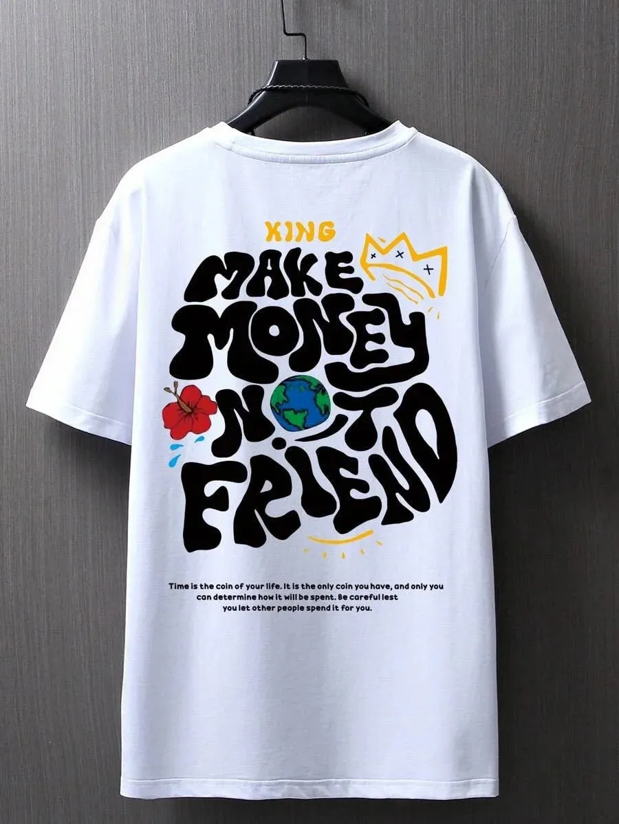 SXV  'Make money not Friend’ Printed Cool Aesthetic Oversized Baggy T-shirt