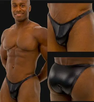 Synthetic Leather Solid Color Men's Brief