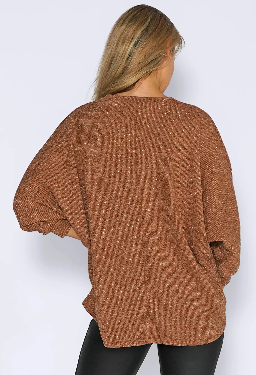 Tan Glitter Strand Zip Up Knit Jumper