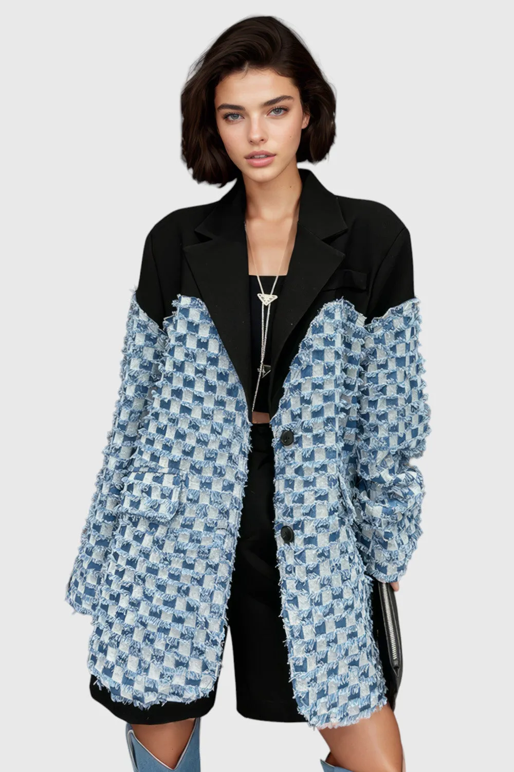 Textured Blazer with Pattern - Black