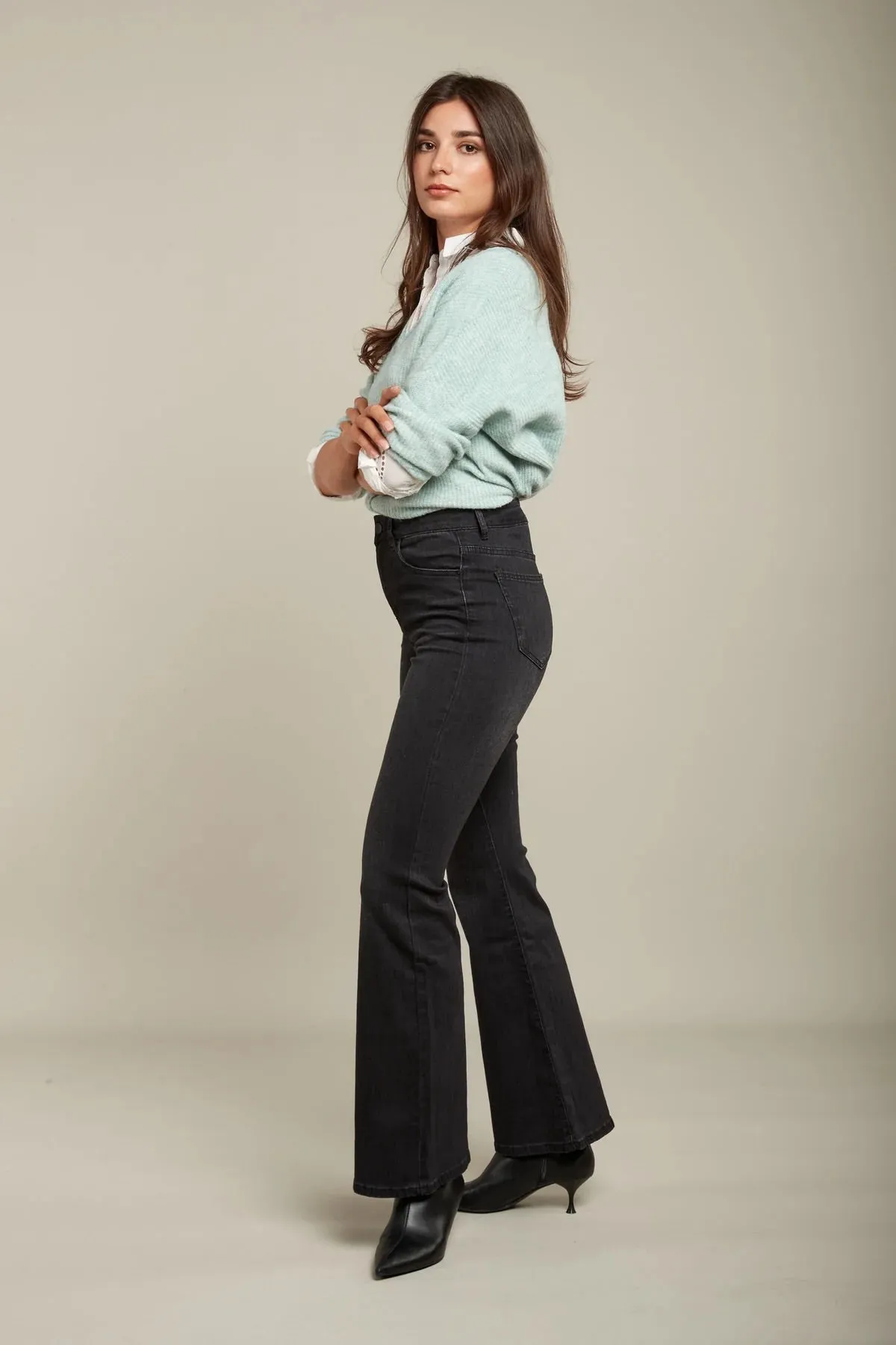 Toxik3 H2540-34 High Waist Flared Jeans - Black