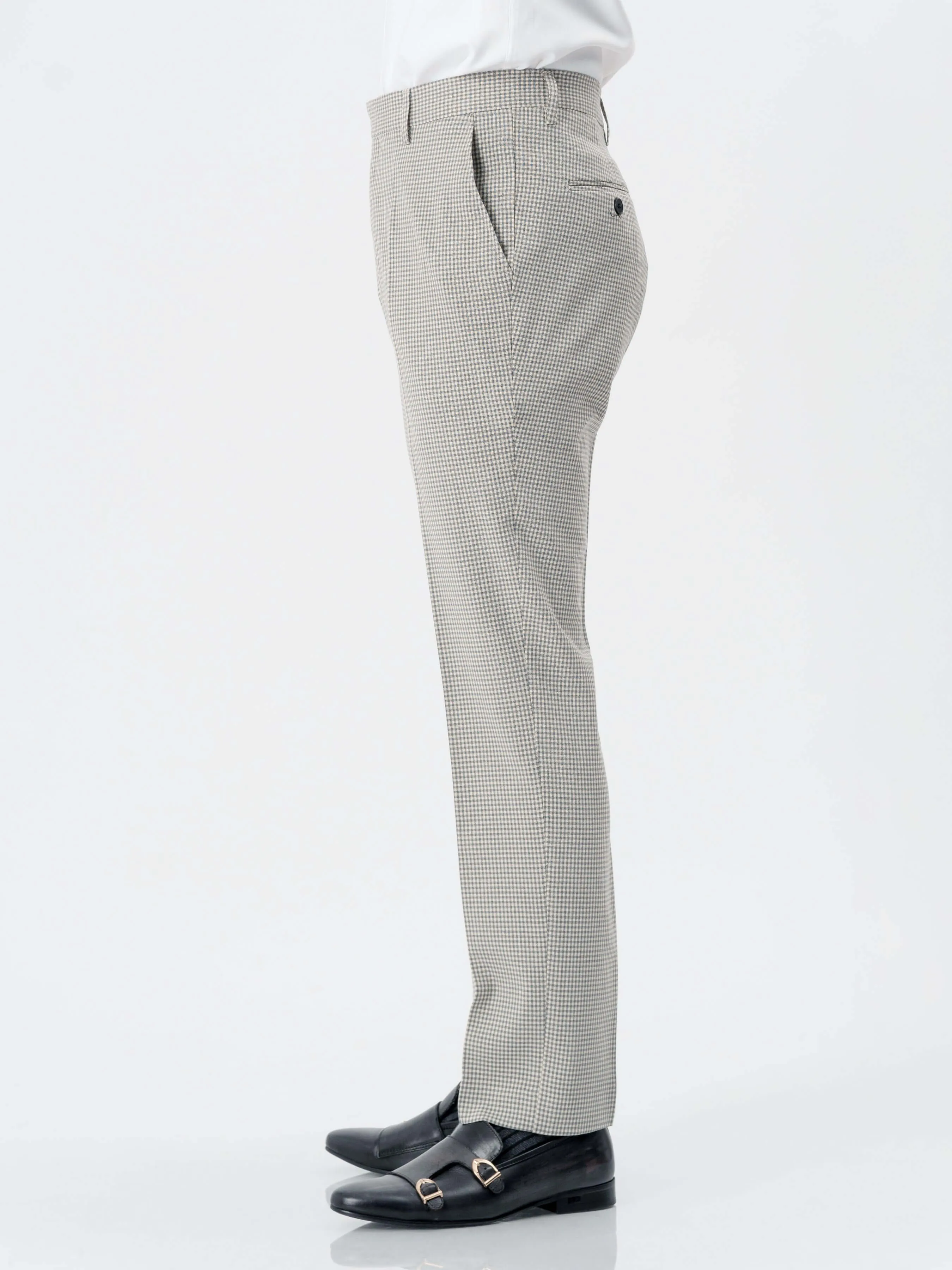 Trousers With Belt Loop -  Ash Grey Plaid (Stretchable)