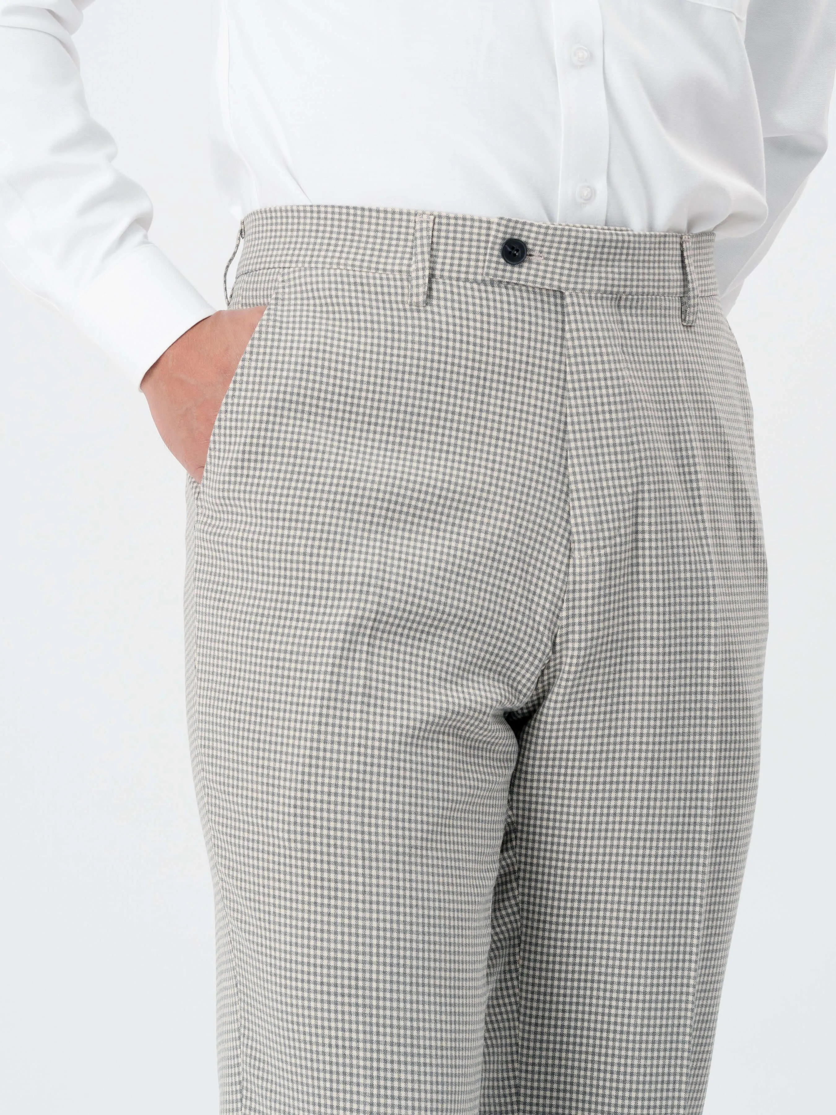 Trousers With Belt Loop -  Ash Grey Plaid (Stretchable)