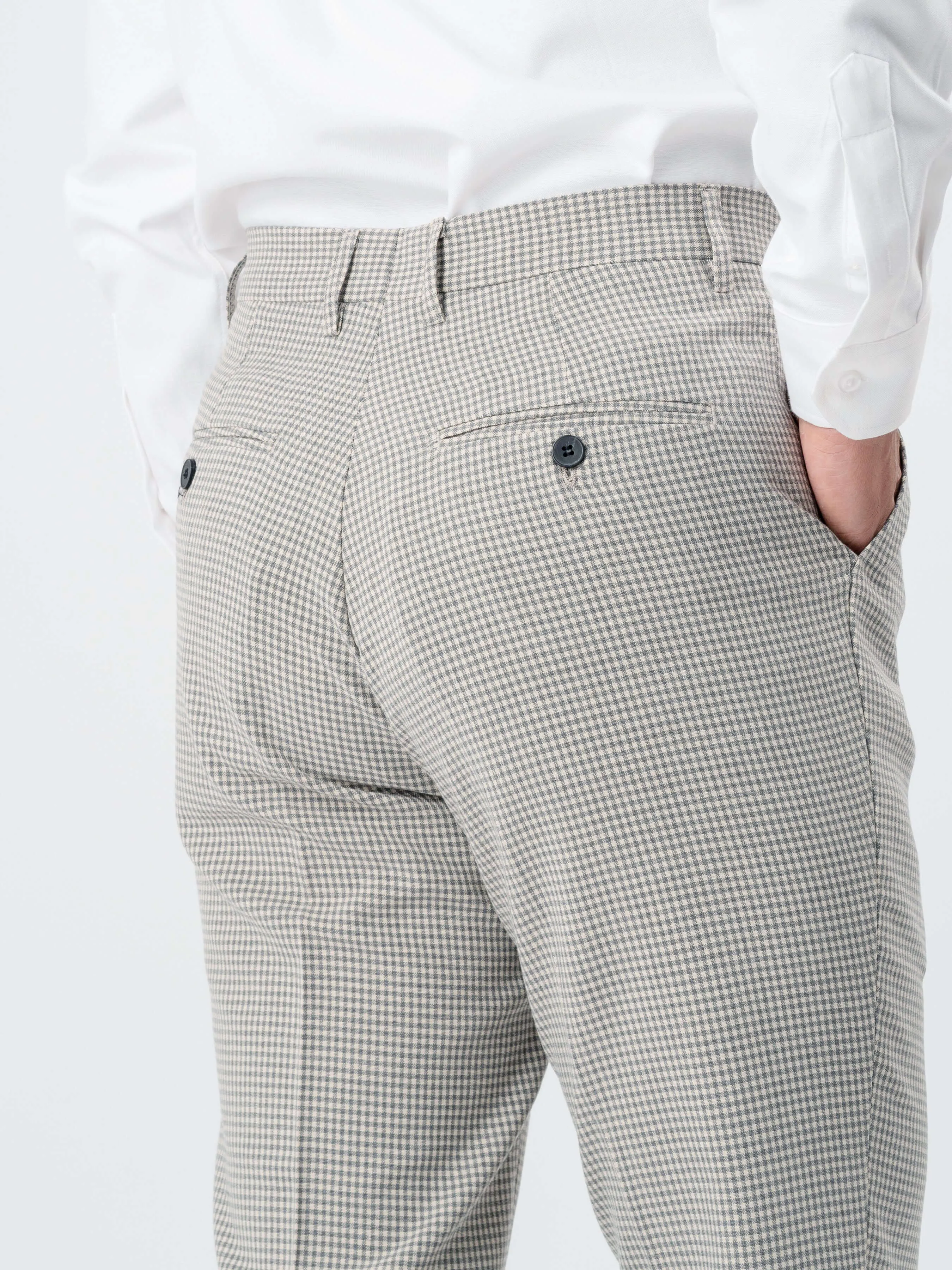 Trousers With Belt Loop -  Ash Grey Plaid (Stretchable)