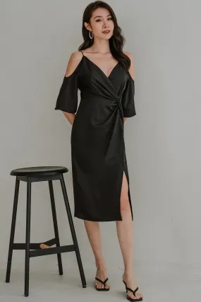 Tulip Cold Shoulder Midi Dress (Black)