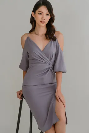 Tulip Cold Shoulder Midi Dress (Lavender)