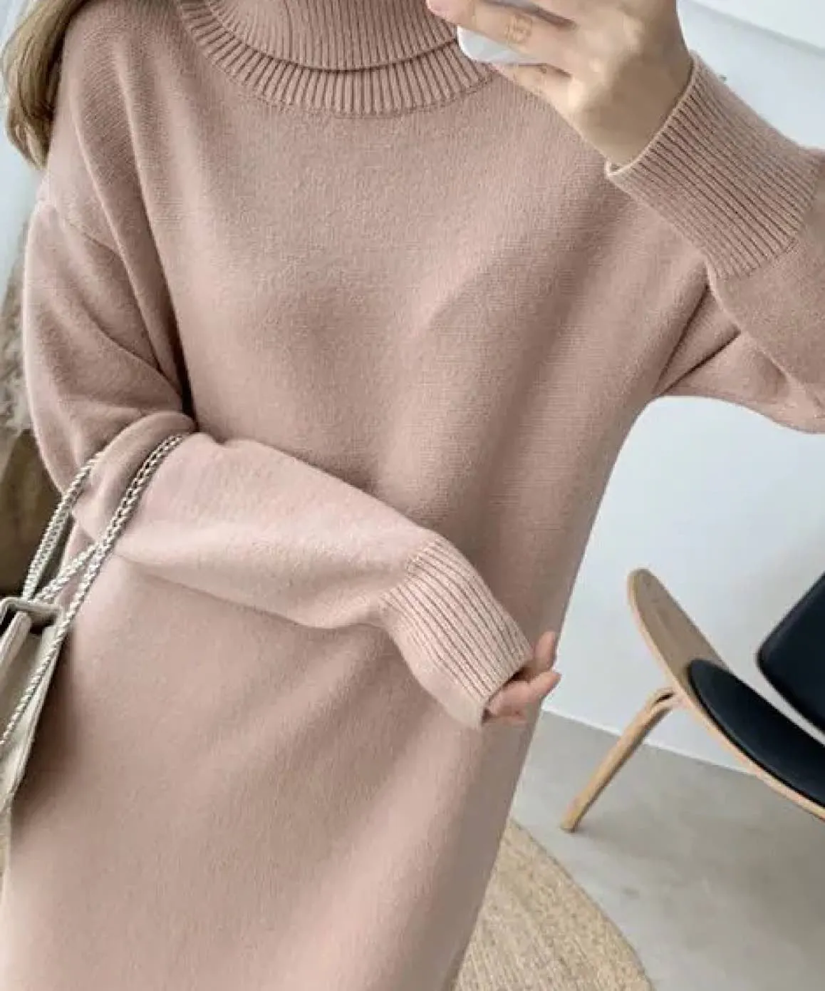 Turtleneck Long Knitted Sweater Dress